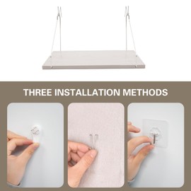 2 Set Fabric Wall Cubicle Shelf with Hooks, Wall Mounted Wooden Floating Storage Shelf for Fabric Panel in Kitchen, Bedroom, Living Room, Office Desk, 11.8 x 5.9 x 0.47 Inch (White)