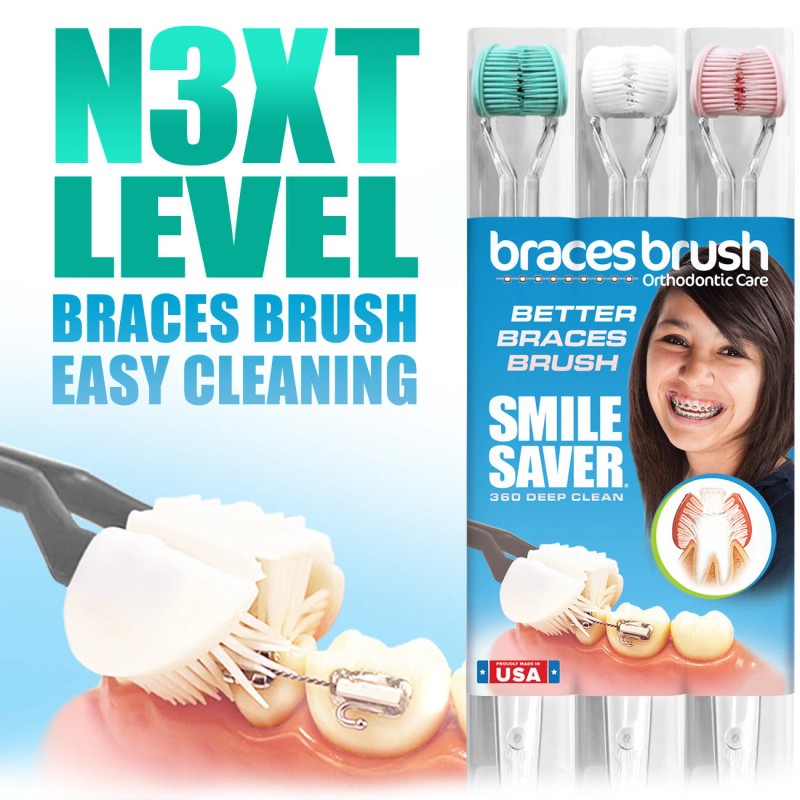 SMILE SAVER 360° * BRACES BRUSH * 3-Sided Toothbrush *
