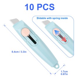 Cosmos 10 Pcs Mini Retractable Utility Knife Box Cutter Letter Opener Small Pocket Knives Package Opener Paper Cutter Portable Handy Knife with Small Blade for Envelope Boxes Package Cutter