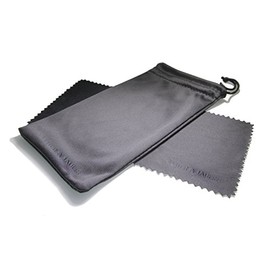 SJ3D Microfibre Pouch and Cloth Black - Glasses Bag / Case with Plastic Cord for Safe Storage of 3D Glasses, Sunglasses and Much More - Fine Microfibre Cloth for Cleaning the Finest Dirt and Streaks