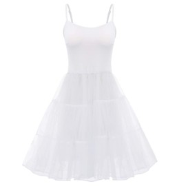 GRACE KARIN Women’s Spaghetti Strap Petticoat A-Line Midi Tutu Tulle Prom Dresses for Party (White,XL)