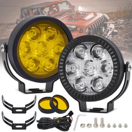 2Pcs 4.5inch 120W LED Light Pods with Amber Covers, 12000LM Yellow Fog Light Pods LED Light Bar Offroad Driving Lights,for Jeep Wrangler Truck Car ATV SUV Motorcycle Cabin Boat (2Pcs 4.5Inch Lights)