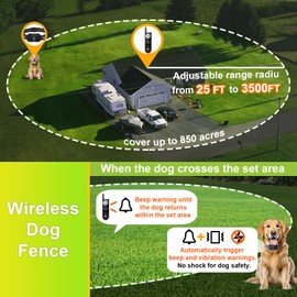 MIMOFPET Wireless Dog Fence for 2 Dogs - Covers up to 856-Acre Electric Fence,6000FT Waterproof Collar with Remote,Rechargeable Pet Containment System with 3 Training Modes for Large Medium Dogs