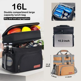 JOINGO Lunch Box For Men/Women,Large Double-layer Insulated Expandable Reusable Leakproof Cooler Bags For Adults,Lunch Box With Adjustable Shoulder Strap For Office Travel Picnic（Earth-yellow）