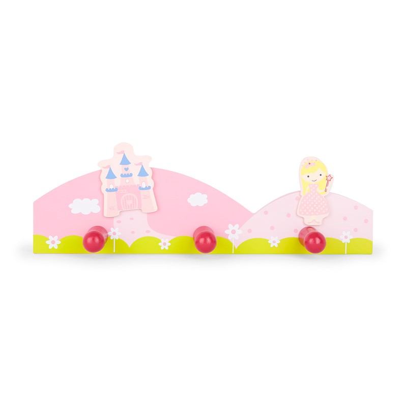 Mousehouse Gifts Children's Pink Princess Triple Wooden Coat Hooks Wall