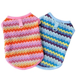 JAAQUCD 2 Pack Summer Small Dog T-Shirts with Leash Ring Breathable Girl Puppy Clothes Cooling Boy Cats Outfits Sleeveless Dog Tee Shirt Lightweight Pet Vest Shirt (Pink+Blue Wave, XX-Large)