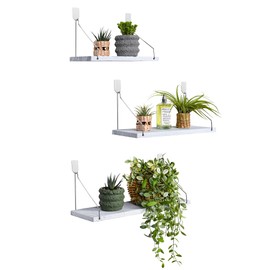 MITIME Floating Shelves Set of 3 Rustic Solid Wood Floating Shelf Wall Storage Shelves for Living Room, Bedroom, Bathroom, Kitchen Laundry, Office,no Drill Shelf(Grey and White Colour L+M+S)