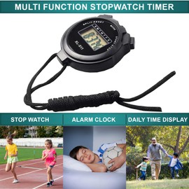 Digital Water-Proof Stop Watch, Multifunctional Sports Stop Watch for Swimming, Running, Basketball and Football, LCD Display Chronograph with Alarm Clock (Black)