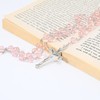 Light Pink Crystal Beads Rosary Catholic Necklace Holy Soil Medal