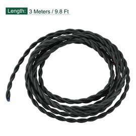 sourcing map Twisted Cloth Covered Wire 2 Core 18AWG 3 Meter/9.8 Feet, Vintage Woven Fabric Electrical Cable for Pendant Light DIY Project, Black