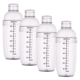 Cedilis 4 Pack Plastic Shaker Cocktail, 700cc / 24 oz Hand Drink Mixer with Scales, Bar Tool for Milk Wine Mixing