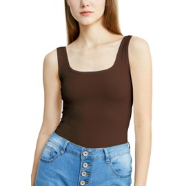 POSESHE Women's Plus Size Outfits Sleeveness Tank Top Bodysuit Square Neck,Dark Green,4X