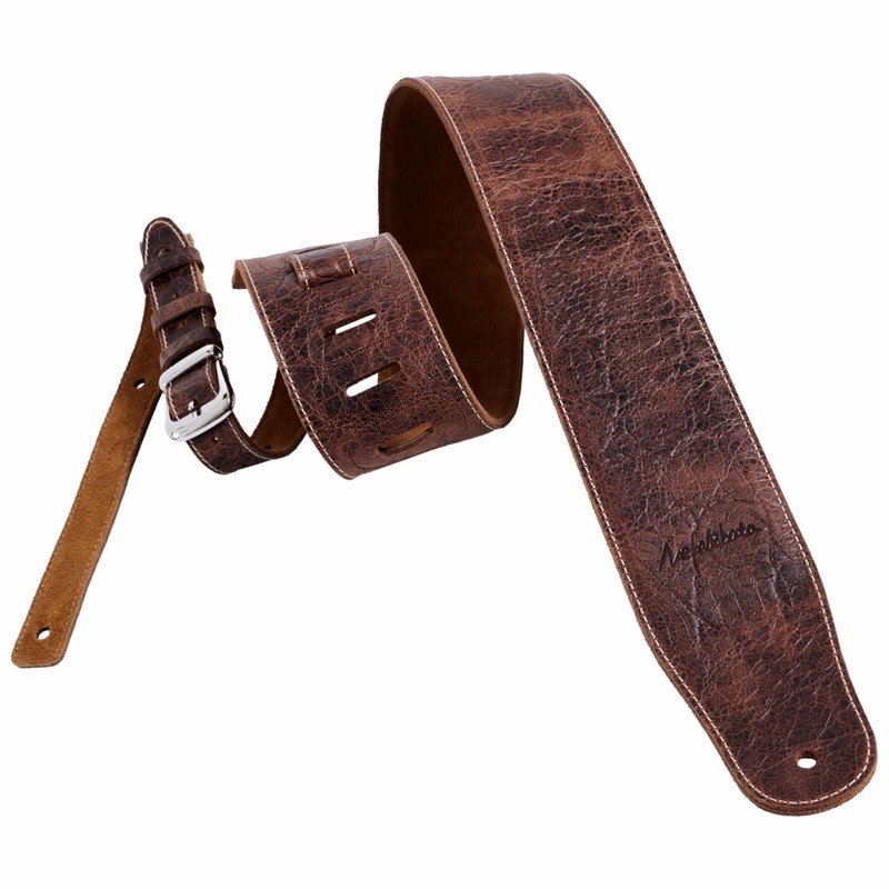 Nefelibata 3" Wide Extended Guitar Strap, Full Grain Cowhide Leather