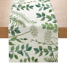 LOZULO Green Eucalyptus Spring Table Runner 40 x 180 cm, Outdoor Table Runner Weatherproof Summer Table Runner Washable Natural Country House Style Table Runner Kitchen Coffee Table Outdoor Party