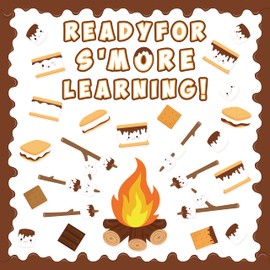 CPicdn 143Pcs Back to School Marshmallow S'More Classroom Bulletin Board Decorations Set Marshmallow Cutouts Name Tags Campfire Camping Themed Party School Classroom Decoration for Teacher Student