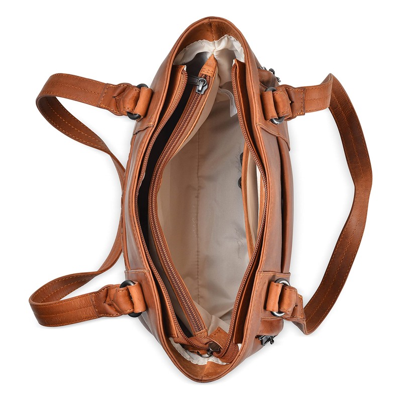 Lady Conceal Concealed Carry Peyton Leather Tote (Cognac)