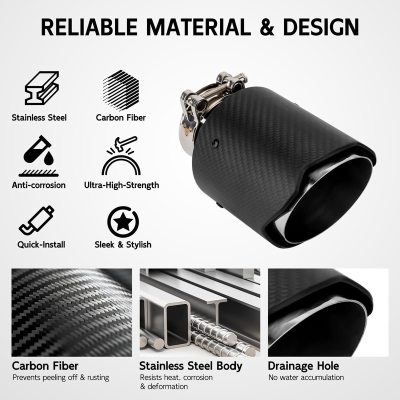 Atokrtact 2.5 Inch Inlet Matte Carbon Fiber Exhaust Tip, 2.5"