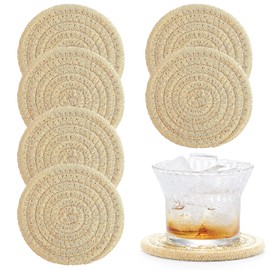 6 Pcs Coffee Color Woven Drink Coasters,Round Woven Minimalist Cotton Woven Coaster,Heat-Resistant and Drinks-Absorbent Round Woven Coaster for Coffee Bar Kitchen Restaurant Countertops