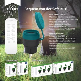 ELRO RC2300 Wireless Switch Set for Outdoor Use - 3 x Intelligent Socket + Remote Control - 70 m Range