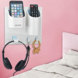 Bedside Shelf Organizer,Stick On Adhesive Wall Mounted Floating Shelf Holder for Phone,Headset,Reading Glasses,Remote Control - Good for Home,Dorm,Bedroom,Office (Vertical Type/White)