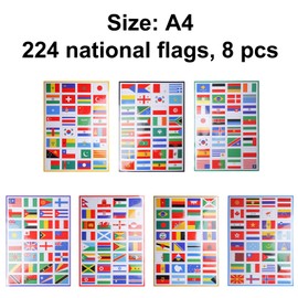 7 Small Country Flag Stickers, 224 Different Country Flags, Country Flag Sticker Set, UV Resistant, Stickers Flags of the World PVC Stickers, Country Flags for Model Making, Suitcase Decoration