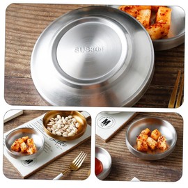 Vaguelly 4pcs Stainless Steel Kimchi Bowls Pickle Serving Dishes Unique Skid Design for Home Restaurant Use for Sauces Seasonings Material
