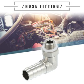 Motoforti Universal Car 90 Degree Brass Fitting Hose Adapter, Hose Fitting, 10mm 3/8" Barb to Male Metric M10x1, Durable, Brass, Silver Tone