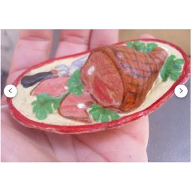 The Dresden Cottage New Dresden Paper Ham Dinner on Platter Christmas Ornament Tree