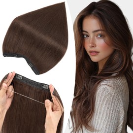 S-noilite Hair Extensions Human Hair Secret Wire Clip in Headband Dark Brown Invisible One Piece Fish Line 16 Inch 65g