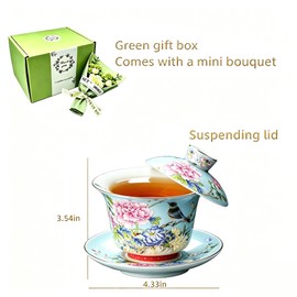 Elegant Enamel Glaze and Traditional Craftsmanship Gaiwan, 5.4oz/160ml Large Gaiwan, China Blue and White Porcelain Kung Fu Tea Cup and Saucer with Lid, Handmade Ceramic Teacups Tea Bowl Set