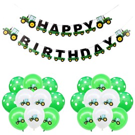 Tractor Children's Birthday Decoration, Tractor Happy Birthday Garland Banner and 20 Balloons Tractor Car Foil Balloons Birthday Decoration for Boys Party