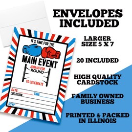 Boxing Birthday Party Invitations for Boys, 20 5x7 Fill In Cards with 20 White Envelopes by AmandaCreation