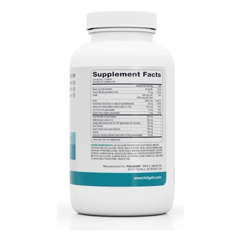 Foligain Suplemento Anticaída Biotina Vitaminas Dht Bloqueador 120 Cápsulas Veganas
