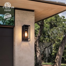 mirrea 14" Classic Outdoor Wall Sconce 1 Light in Matte Black Rectangular Metal Frame and Clear Glass Shade Waterproof Porch Light Patio Light Pack of 2