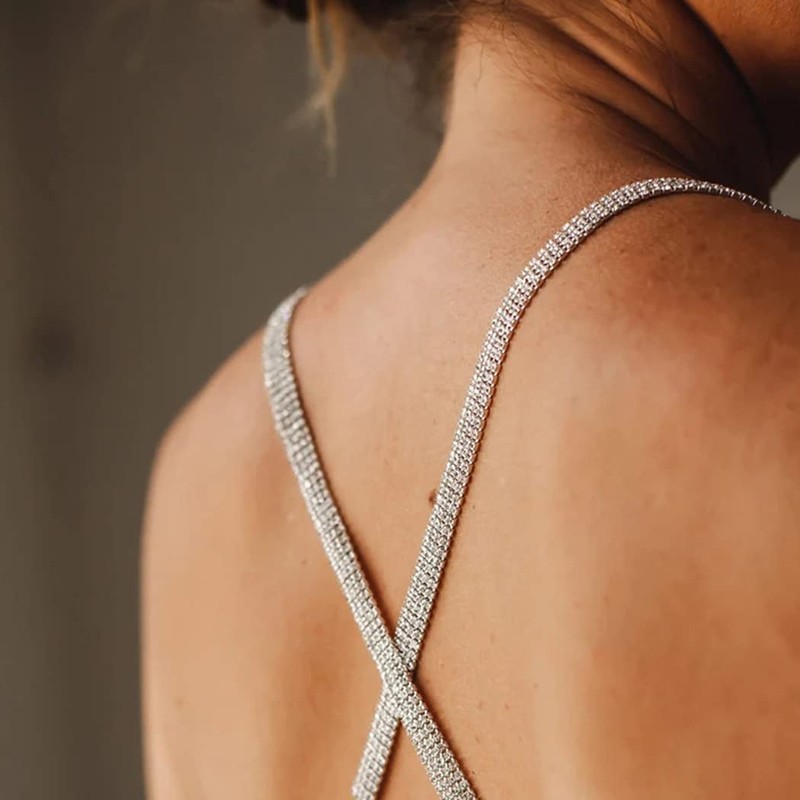IYOU Sparkly Crystal Bra Straps - Triple Rows Silver Nightclub