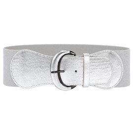 JASGOOD Women Stretchy Wide Waist Belt for Dress Ladies Elastic Belt Hook Buckle for Costume (Silver,Suit for Waist Size 31-38 Inches)