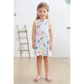 Popshion Girls Dinosaur Dress Baby Girls' Dresses Summer Dinosaur Clothes Toddler Swing Dino Sleeveless Dresses Dinosaur Party Outfit 5-6T White/1300