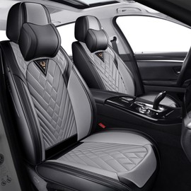 Xonhzam Car Seat Cover for Honda Civic 2017-2022,Premium Nappa Leather Waterproof Anti-Slip Sports Seat Cover,Airbag Compatible Easy to Install Seat Protector Luxury Front Pair（Black&Gray）