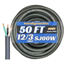 50 Feet 12/3 SJOOW Cable Cord 12 AWG 3 Conductor SO Wire - 12 Gauge 3 Conductor (12/3 Wire) 300V Portable Power Extension Cable for Motor Leads, Portable Lights, Battery Chargers