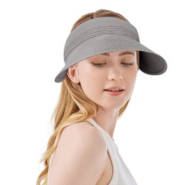 Womens Straw Sun Visor Hat Summer Wide Brim UV Protection Beach Hats for Women Foldable