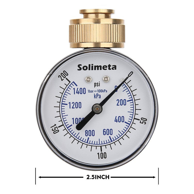 Solimeta 2-1/2" Water Pressure Test Gauge, 0-200 psi/kpa, 3/4" Female