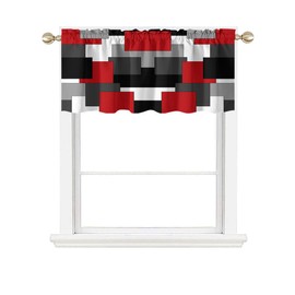 AAtter Red Black Kitchen Valance Curtain for Window Burgundy Rectangle Gothic Geometric Aesthetic Retro Art Small Short Home Living Room Bedroom Bathroom Drapes Fabric 1 Panel, 52" W x 18" L, Modern