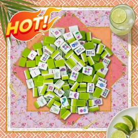 Acrylic 32mm 160PCS Lime Green 4-Layer Engraved Luxury American Mahjong Set, Pink Floral Mat for Tropical Social Club PartySize: 1.26inch*0.95inch *0.63inch, Color: Orange Floral and Bird Mahjong Mat