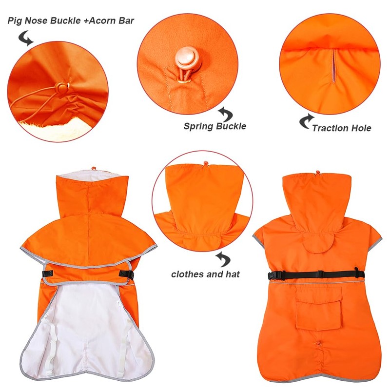 KOOGAL Dog Raincoat Waterproof Dog Rain Coat with Hoodile, Reflective