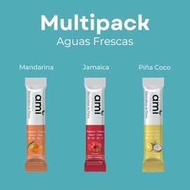 Ami Fitness Electrolitos y Vitaminas en Polvo, Multipack de 12, Sin Azcar, Sabores de Aguas Frescas (Mandarina, Jamaica, Pia Coco)                    