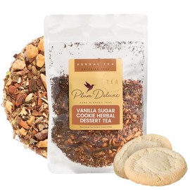 Plum Deluxe Vanilla Sugar Cookie Herbal Dessert Tea – 4 oz Loose Leaf Blend with Natural Vanilla & Floral Notes - Caffeine-Free, Relaxing Evening Tea for Desserts & Treats - Perfect for Tea Infusers