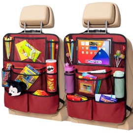 Helteko Backseat Car Organizer, Kick Mats Back Seat Protector with Touch Screen Tablet Holder, Back Seat Organizer for Kids with 9 Storage Pockets, Travel Accessories (2 Pack, Venetian Red)