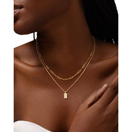 Bouzilli 14K Chunky Gold Necklace for Women Sweatproof, Non Tarnish Chunky Layered Chain Necklaces Thick Gold Layering Herringbone Paperclip Necklace Stacks Toggle Necklaces for Women Men