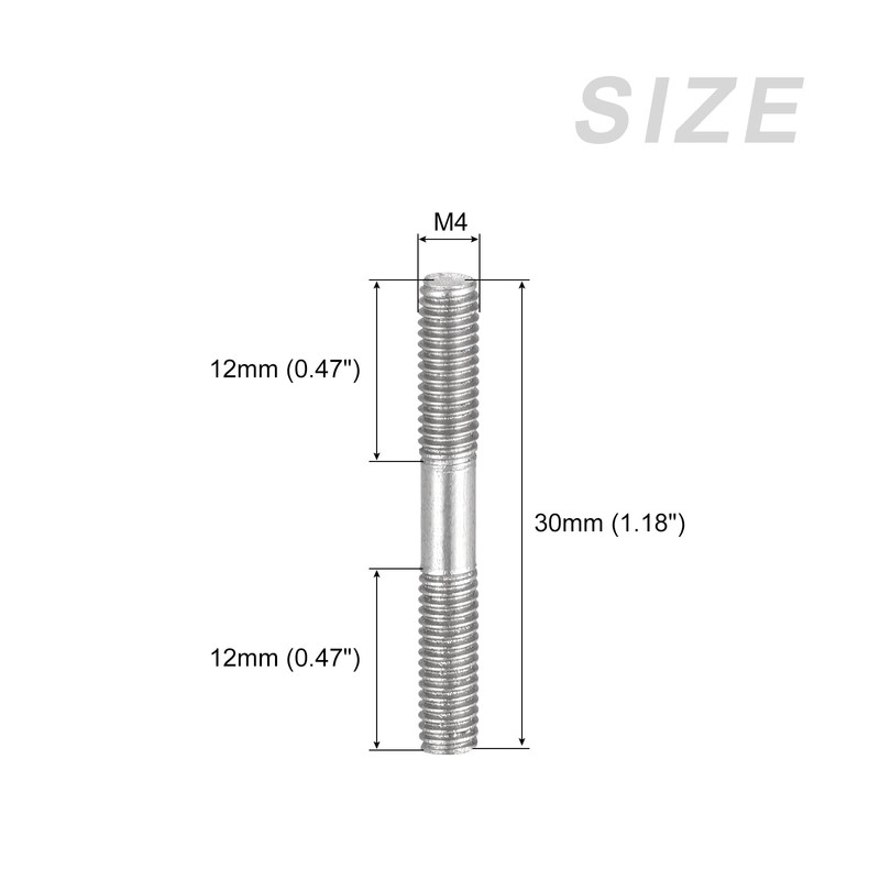 sourcing map Double Ended Stud Screws (M4 Thread 30mm Length)