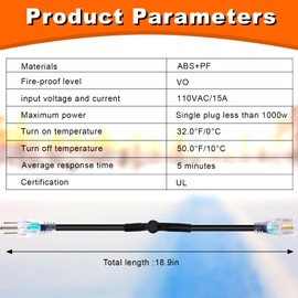Thermostat Controlled Extension Cord,32°F(0 Degree) Auto On/50°F(10 Degree) Thermostat Controlled Outlet for Heat Cable Controller,Compatible with Any Outdoor Thermostat Plug Outlet